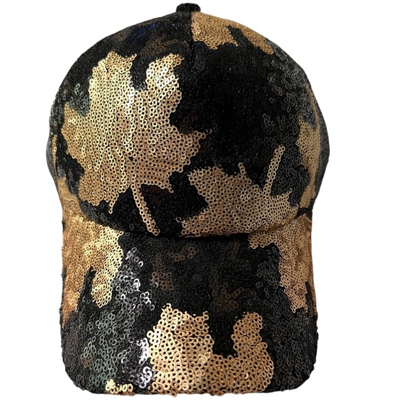 Beautiful Sequin Leaf Design Black and Gold Glam Cap, adjustable size - Picture 2 of 11